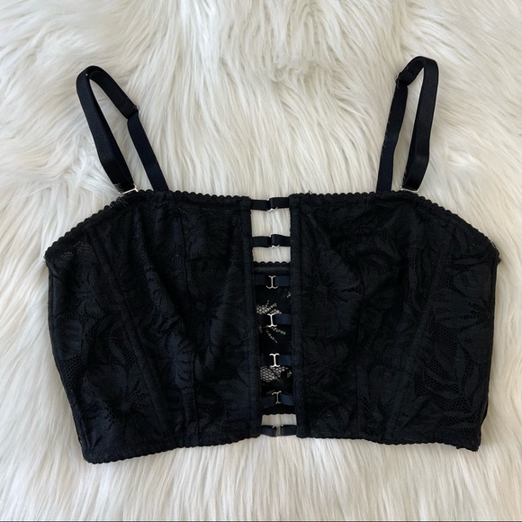 Victoria's Secret Other - Victoria’s Secret Black Floral Lace Unlined Strapless Bralette Size Large Corset